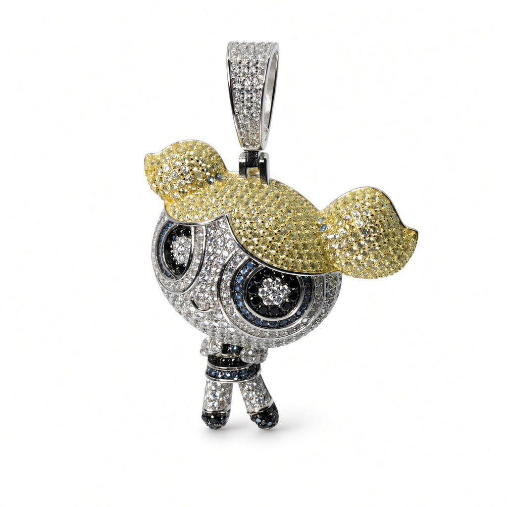 Powerpuff Girls Bubbles CZ 925 Sterling Silver Pendant