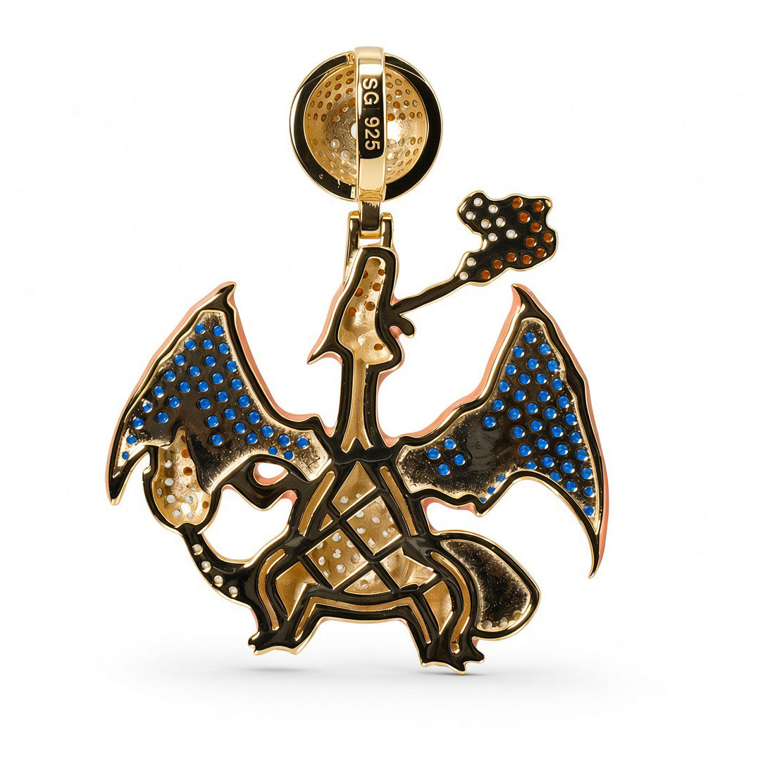 Luxurious 14K Gold Over Silver CZ Charizard Pendant 10.4g (2)