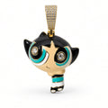 14K Gold Over Silver Powerpuff Girls Buttercup Pendant with Enamel and Cubic Zirconia Eyes
