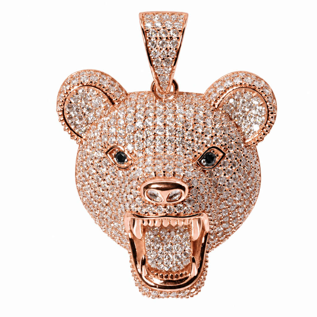 Iced Out Roaring Bear Head 925 Silver Moissanite 8ct Pendant
