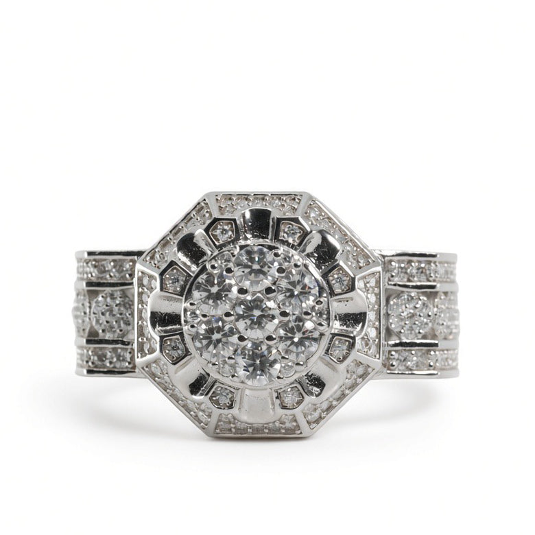 Men's 925 Sterling Silver Octagonal Cluster Moissanite Ring 3.00ct