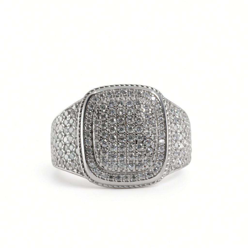 Men's 925 Sterling Silver Cushion Pavé Moissanite Cluster Ring 4.00ct Size 10.5