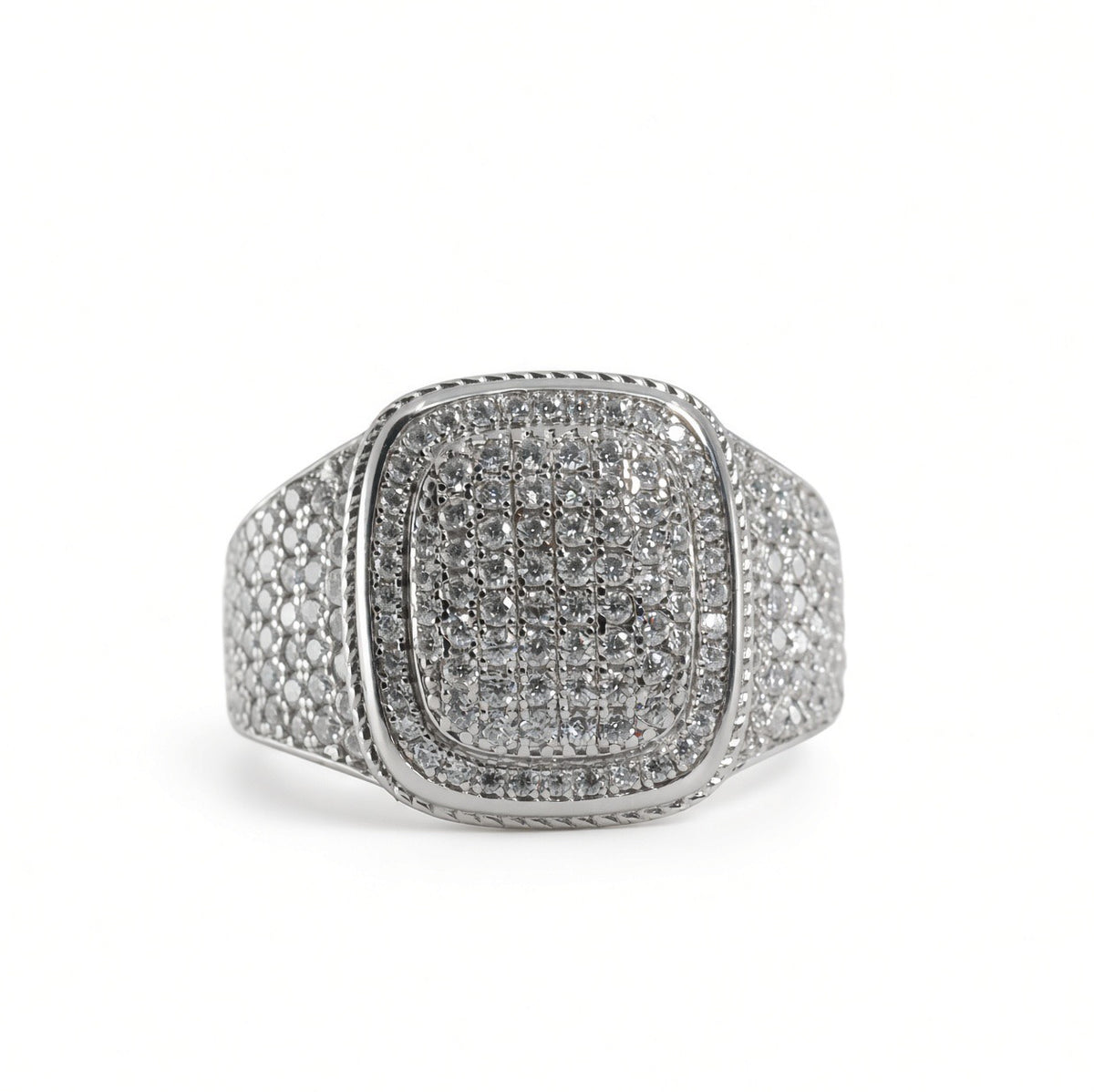 Men's 925 Sterling Silver Cushion Pavé Moissanite Cluster Ring 4.00ct Size 10.5