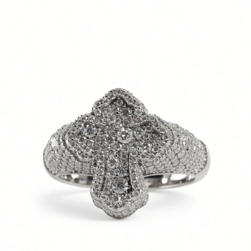 Men's 925 Sterling Silver Pave Moissanite Cross Statement Ring 3.00ct