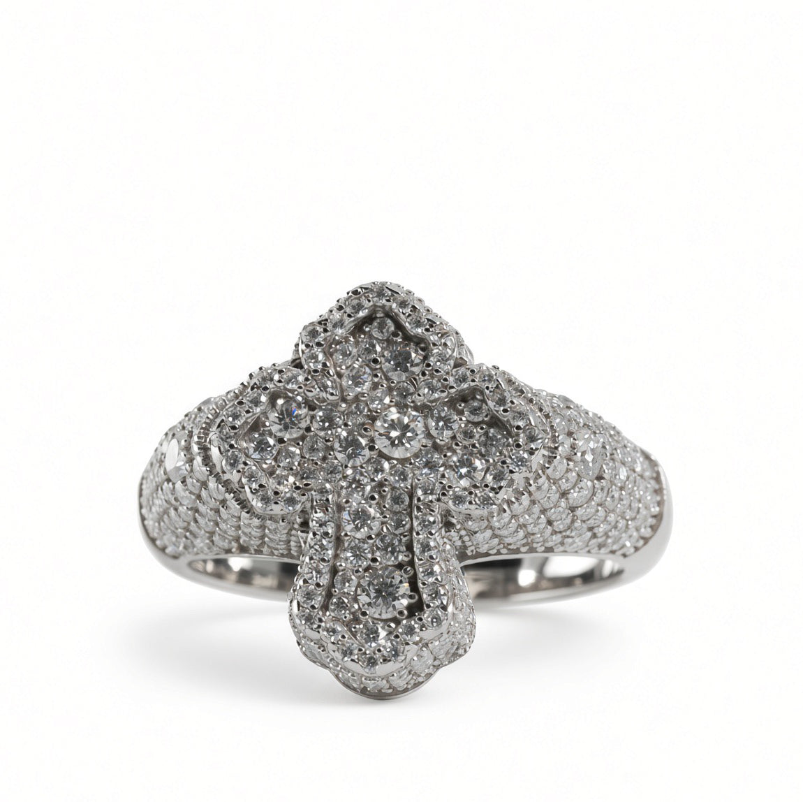 Men's 925 Sterling Silver Pave Moissanite Cross Statement Ring 3.00ct