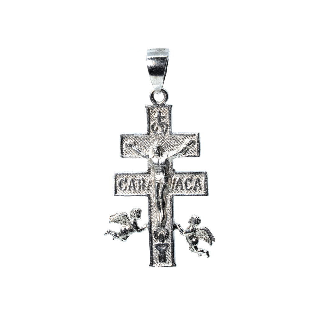 925 Sterling Silver Caravaca Cross Pendant with Christ and Angels, 2.28g