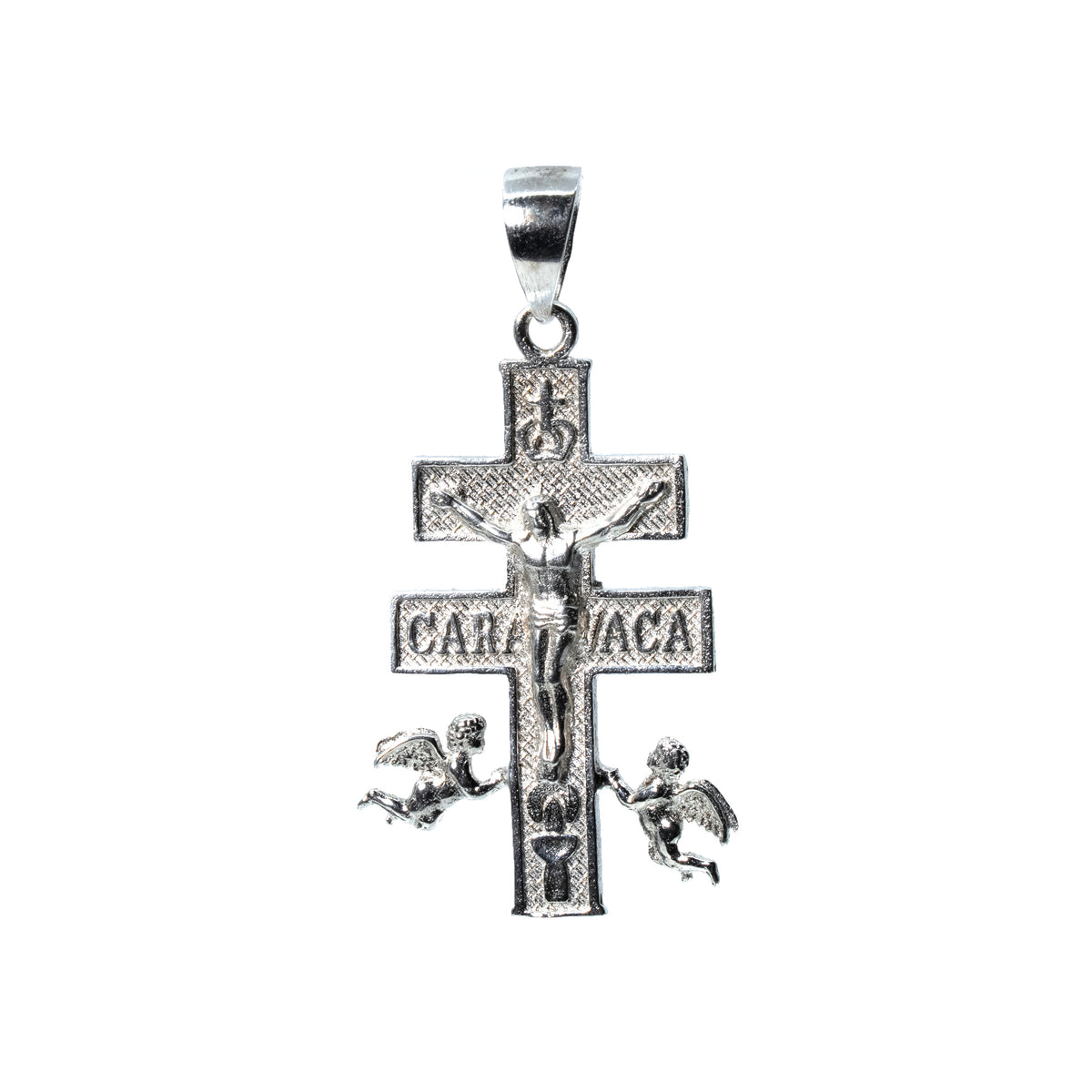 925 Sterling Silver Caravaca Cross Pendant with Christ and Angels, 2.28g