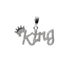 Silver 'King' Crown Word Pendant with Moissanite