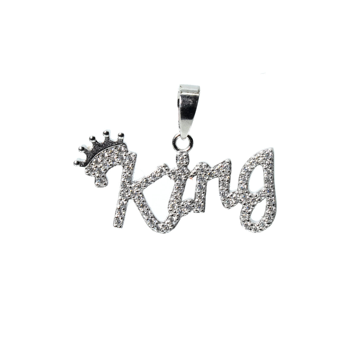 Silver 'King' Crown Word Pendant with Moissanite