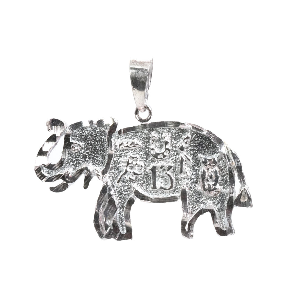 Textured Elephant Outline Pendant in 925 Sterling Silver with Engraved Details