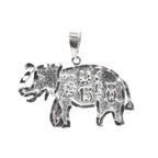 Textured Elephant Outline Pendant in 925 Sterling Silver with Engraved Details