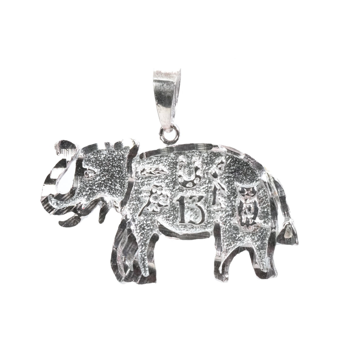 Textured Elephant Outline Pendant in 925 Sterling Silver with Engraved Details