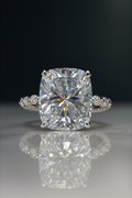 Cushion Cut 5ct Moissanite Solitaire Ring in 925 Sterling Silver with Accented Band, Size 6