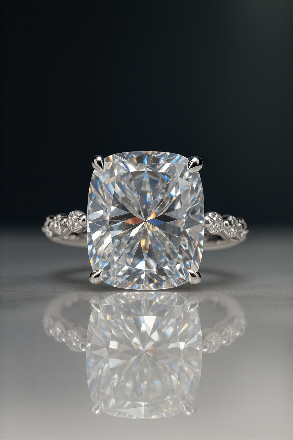 Cushion Cut 5ct Moissanite Solitaire Ring in 925 Sterling Silver with Accented Band, Size 6