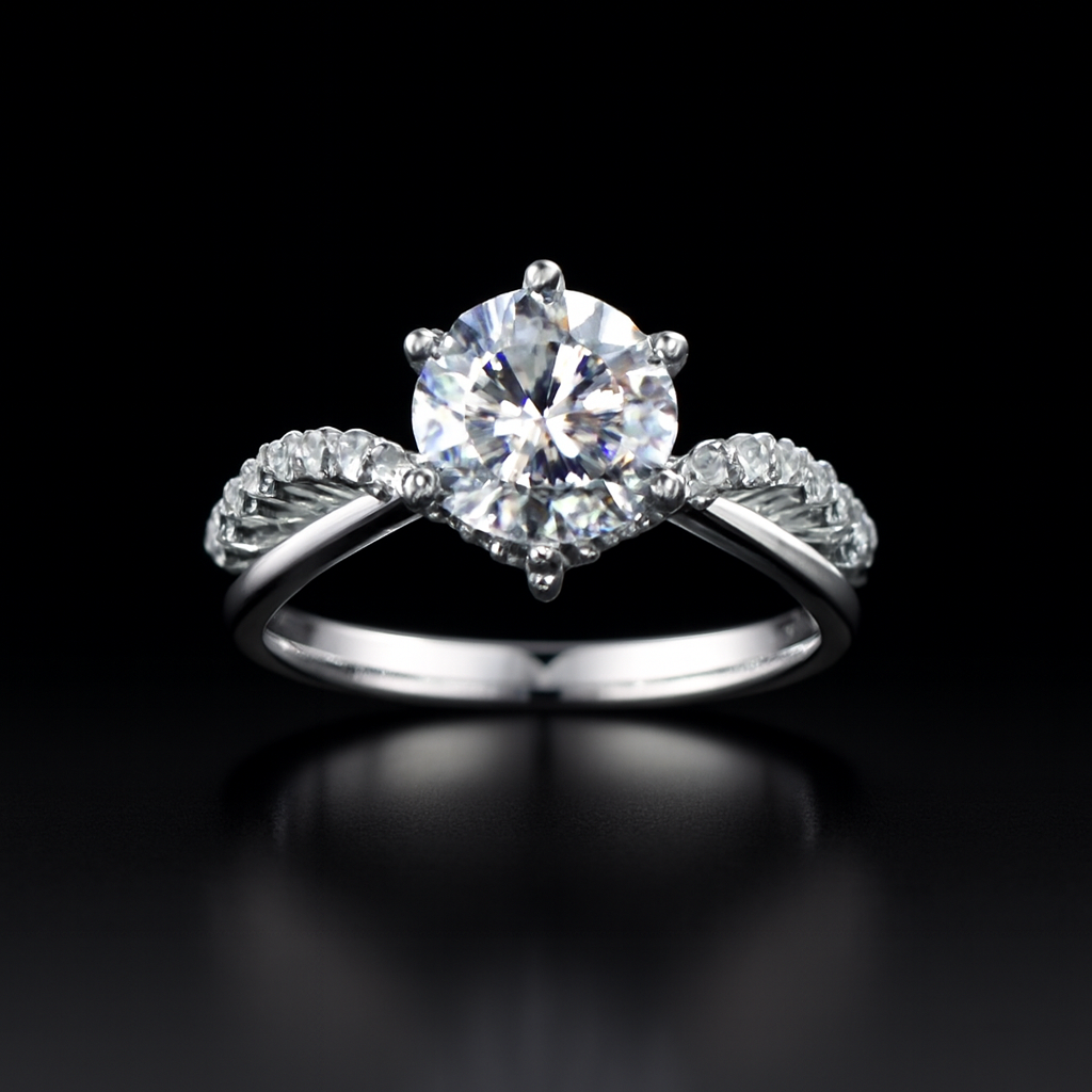 Sterling Silver 1.5ct Moissanite Halo Ring Size 8