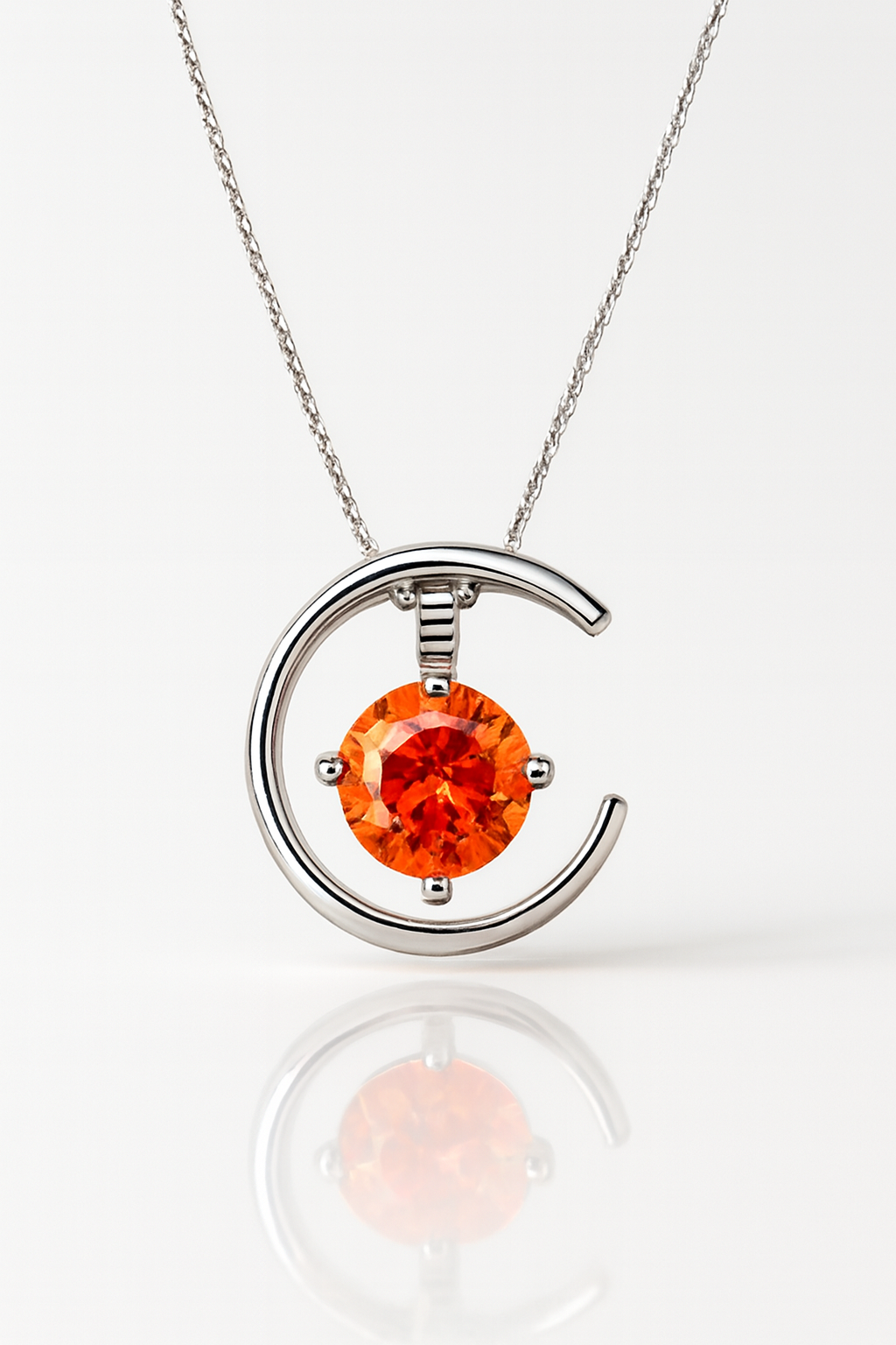 Sterling Silver 2ct Orange Moissanite Crescent Princess Necklace