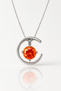Sterling Silver 2ct Orange Moissanite Crescent Princess Necklace