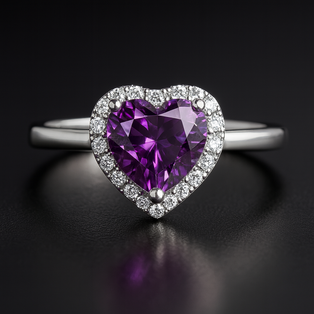925 Sterling Silver Heart Moissanite Halo Ring 1ct Size 6