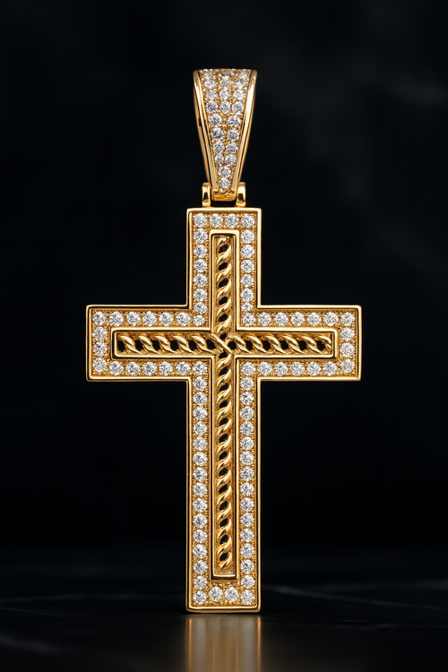 18K Gold Vermeil Silver Cross Pendant with 1.5ct Moissanite