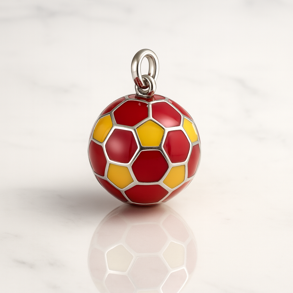 925 Sterling Silver Red & Yellow Soccer Ball Charm Pendant