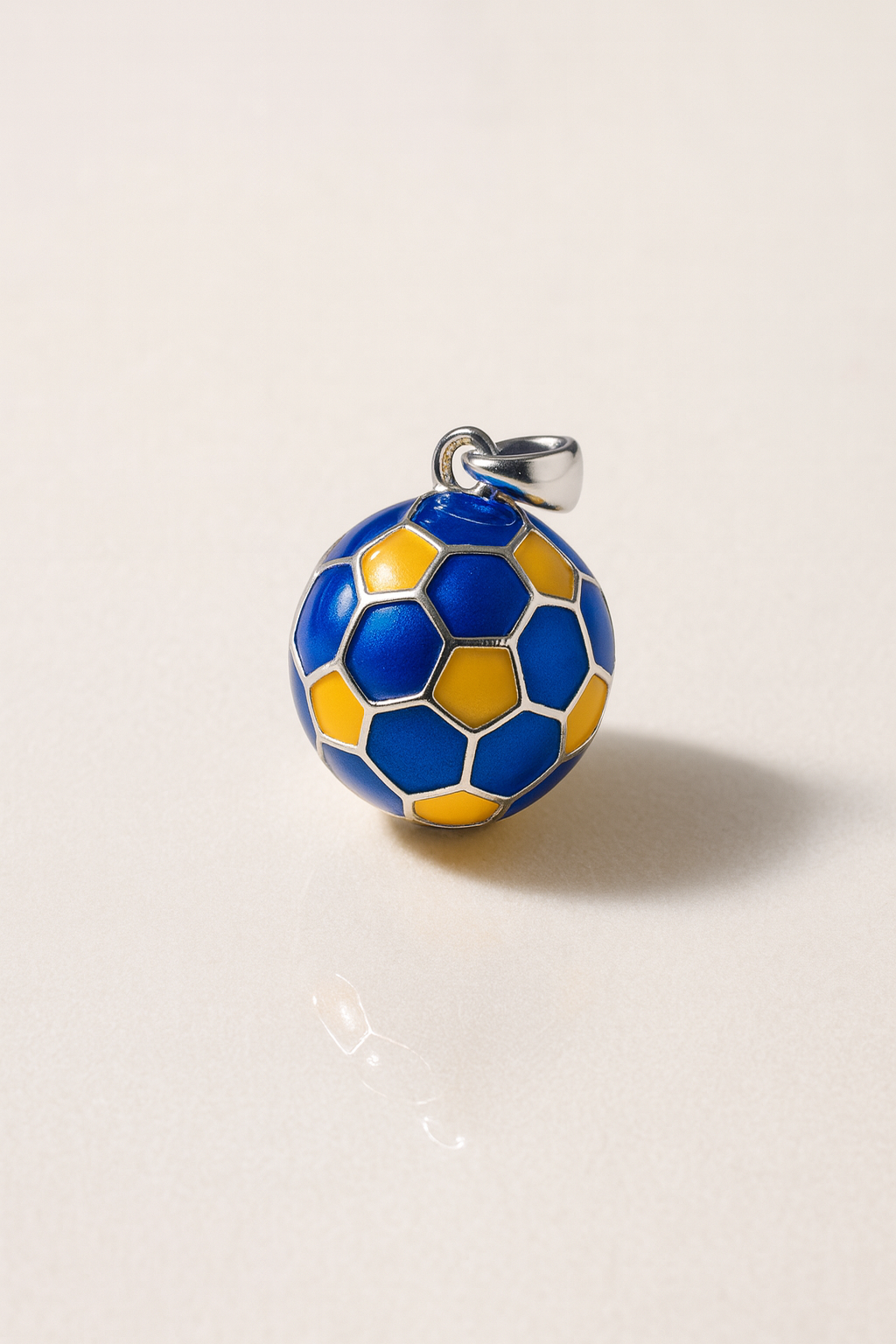 Italian 925 Sterling Silver Blue & Yellow Soccer Ball Charm Pendant 5.95g