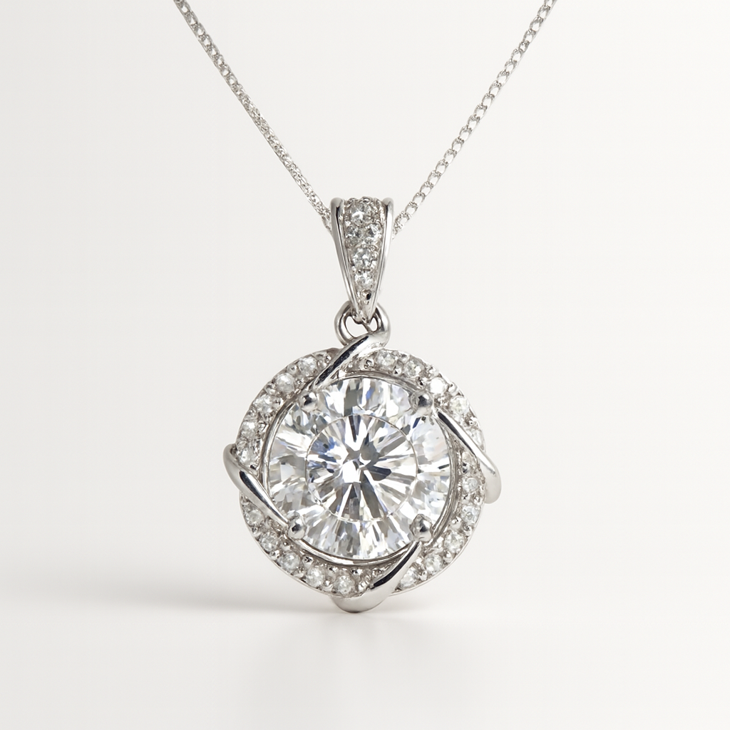 Elegant 2ct Moissanite Halo 925 Sterling Silver Princess Necklace