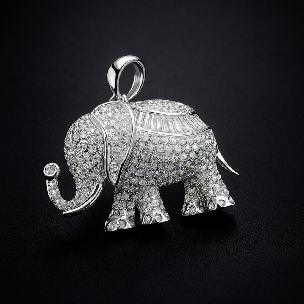 Luxury 925 Sterling Silver Moissanite Elephant Pendant 2ct