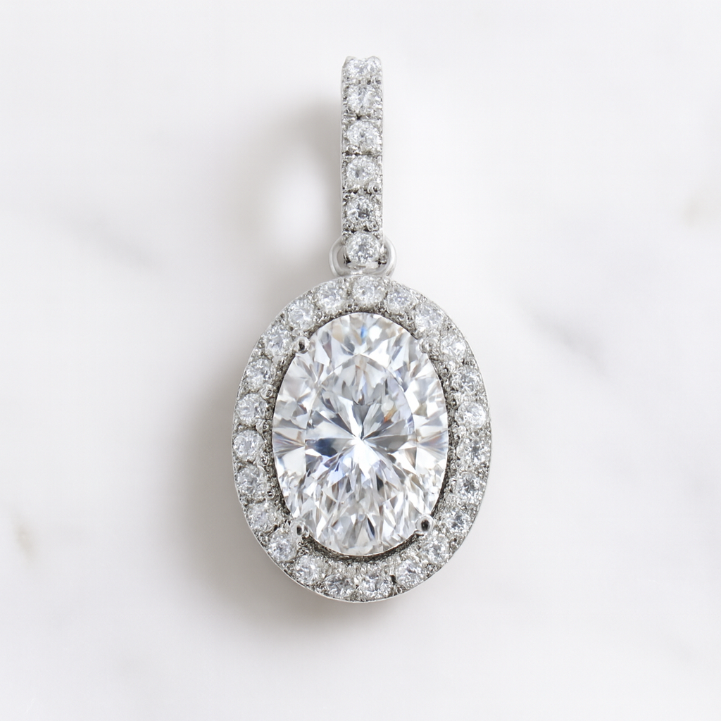 Elegant 2ct Moissanite Oval Halo Pendant in 925 Sterling Silver