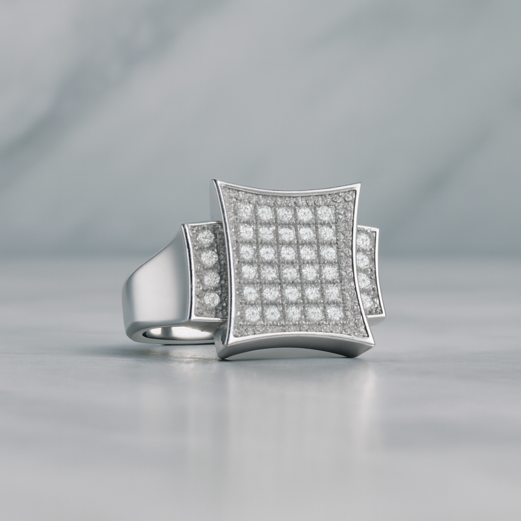 Sterling Silver 2ct Moissanite Pave Cushion Statement Ring