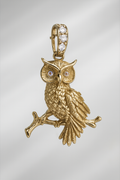 Italian 18K Gold Vermeil Silver Owl Pendant with 0.75ct Moissanite