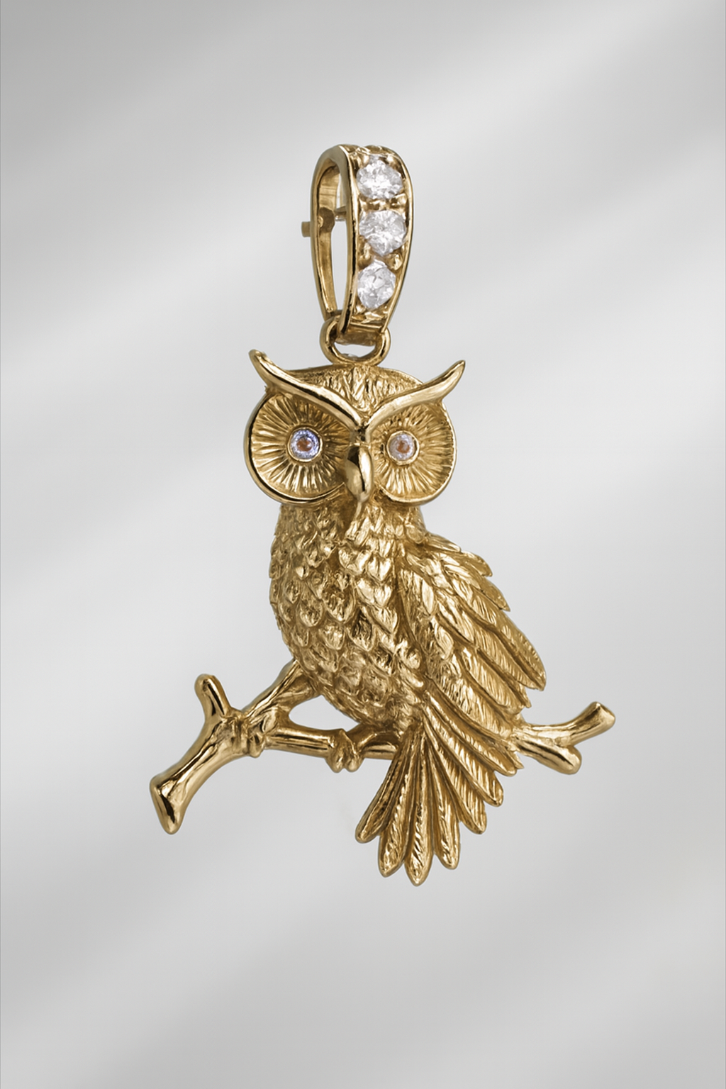 Italian 18K Gold Vermeil Silver Owl Pendant with 0.75ct Moissanite