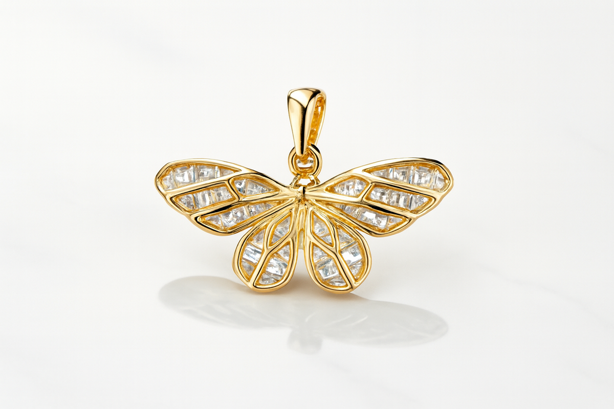 18K Gold Vermeil Butterfly Pendant with 1.5ct Moissanite