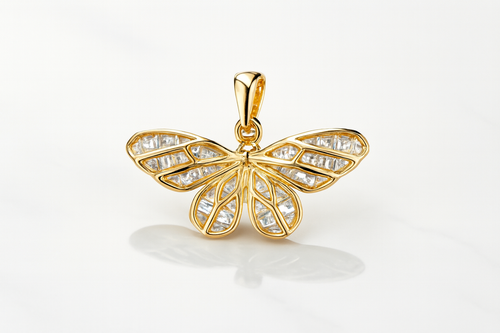 18K Gold Vermeil Butterfly Pendant with 1.5ct Moissanite