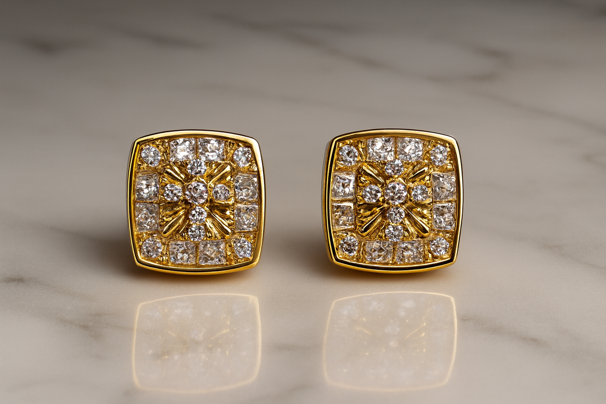 18K Gold Vermeil Silver Square Moissanite Stud Earrings, 2 Carats