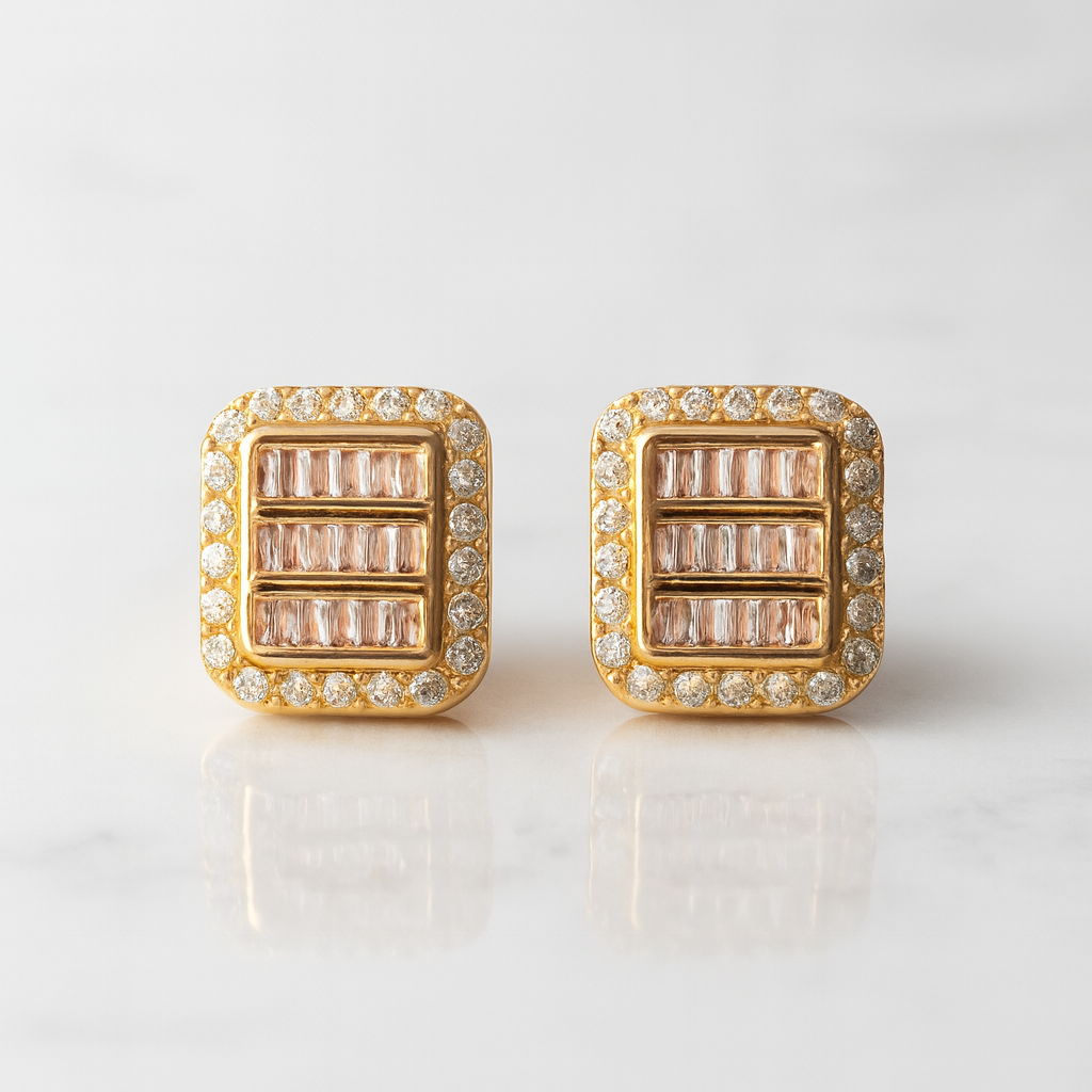 14K Gold Over Silver Moissanite 1.0ct Square Stud Earrings