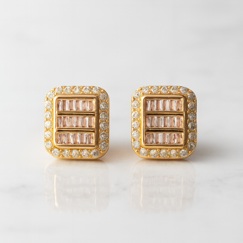 14K Gold Over Silver Moissanite 1.0ct Square Stud Earrings