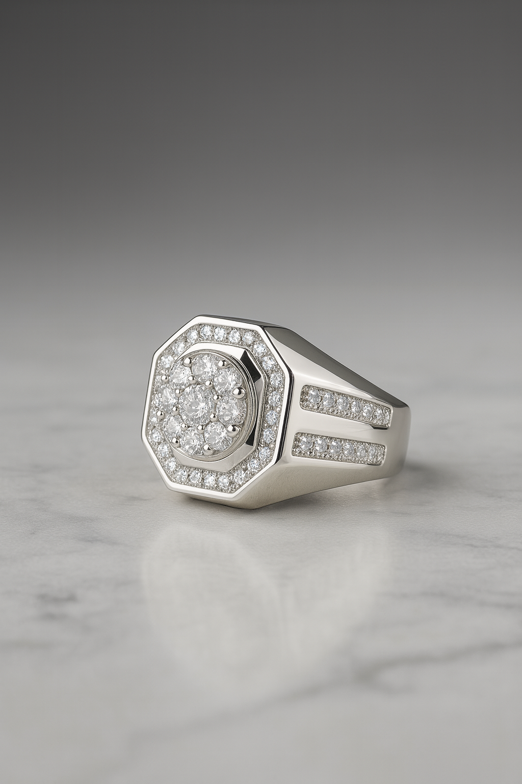Men's 925 Sterling Silver 2.5ct Moissanite Statement Ring, Size 12