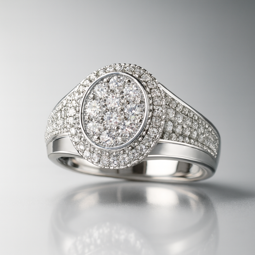 Men's 925 Sterling Silver Moissanite Pave Halo Statement Ring 2.0ct