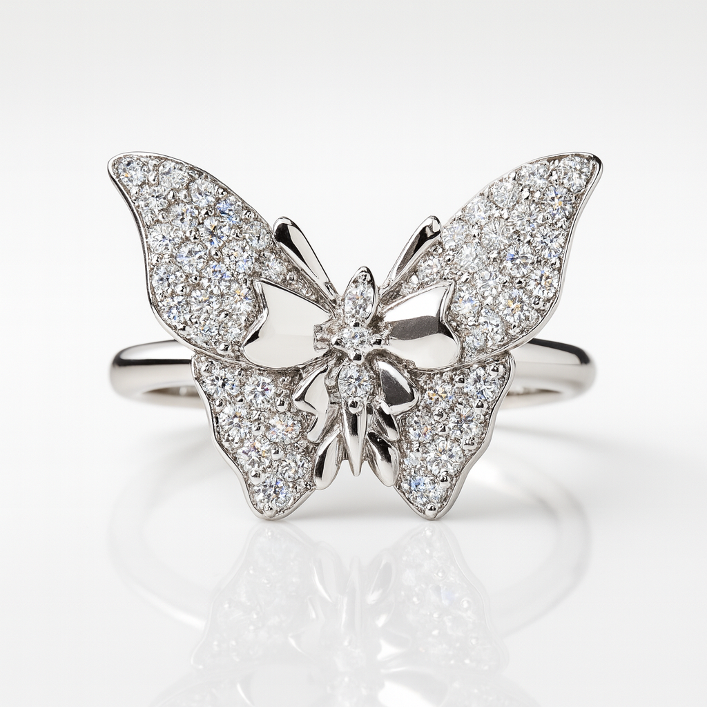Pavé Butterfly Moissanite 925 Sterling Silver Statement Ring 1.00ct