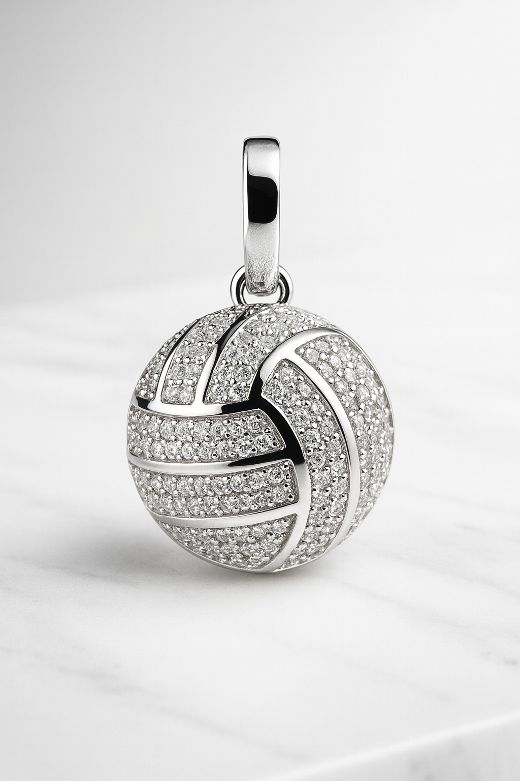 925 Sterling Silver Moissanite Volleyball Pendant, 2.00 Carats