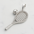 925 Sterling Silver Tennis Racket and Ball Pendant with 0.75ct Moissanite Accents