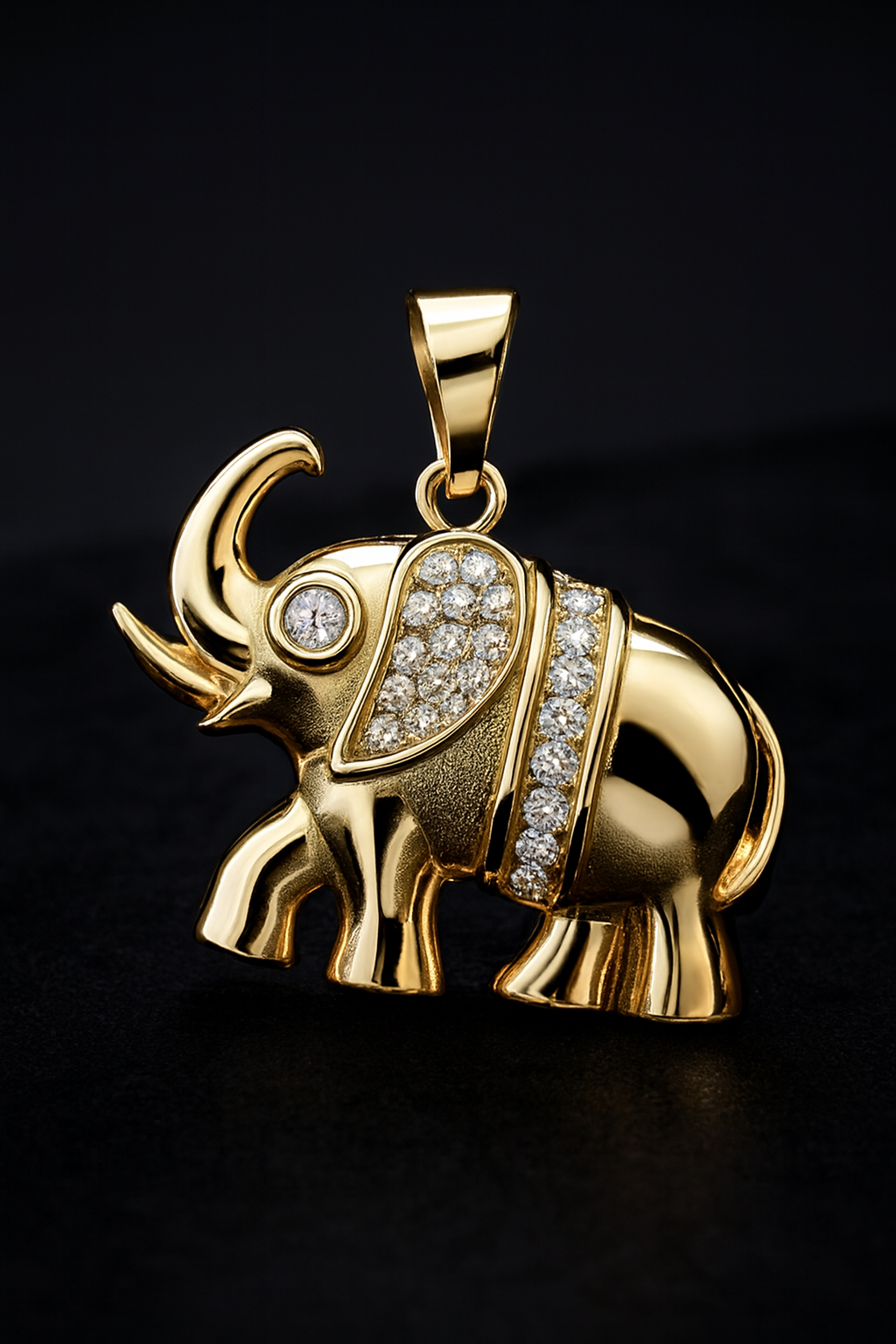 Elephant Motif 18K Gold Vermeil Pendant with Moissanite Accents 0.75ct