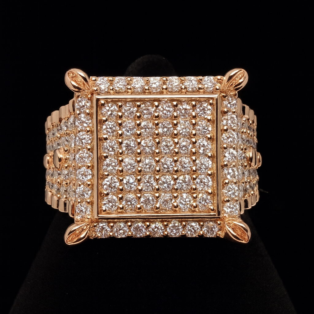 Bold Square Pavé Moissanite Cluster Ring in Rose-Tone 925 Silver, Size 11