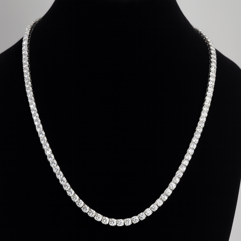 24in 925 Silver 60ct Moissanite 5mm Round Brilliant Tennis Necklace, 51g