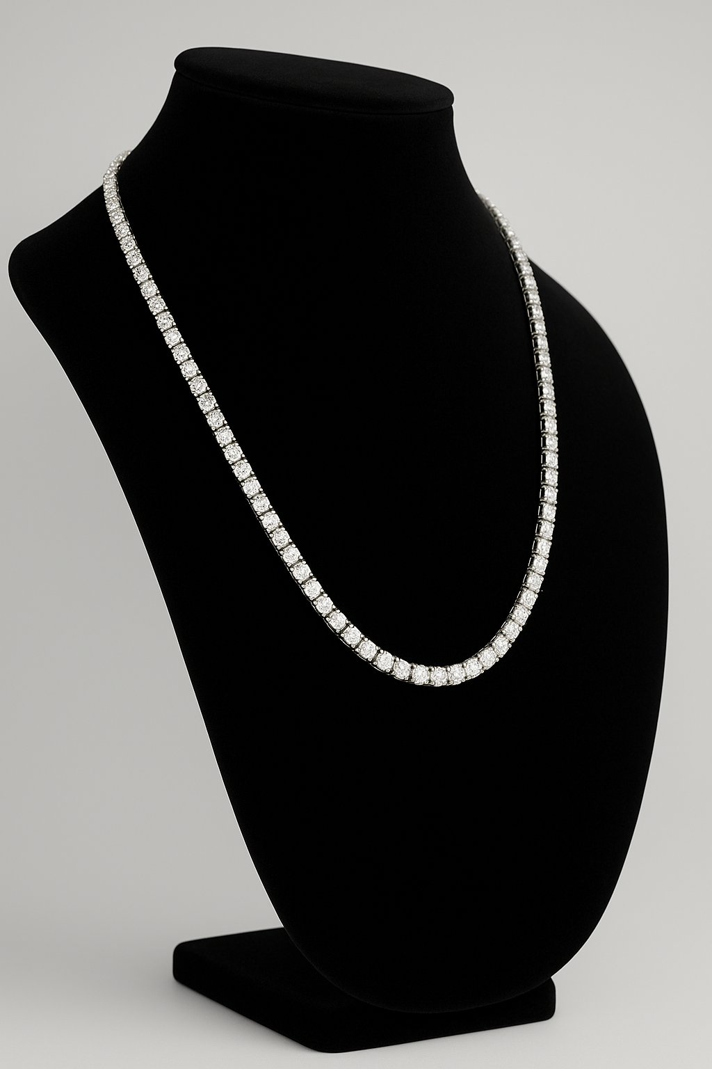 24in 925 Silver 60ct Moissanite 5mm Round Brilliant Tennis Necklace, 51g (4)