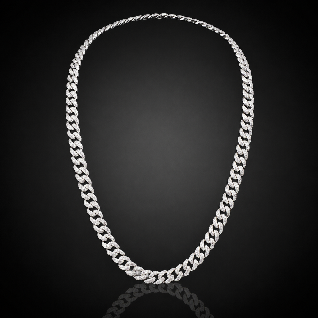 24in 925 Silver Miami Cuban Chain with 28ct Moissanite Pave, 10mm, 98g (2)