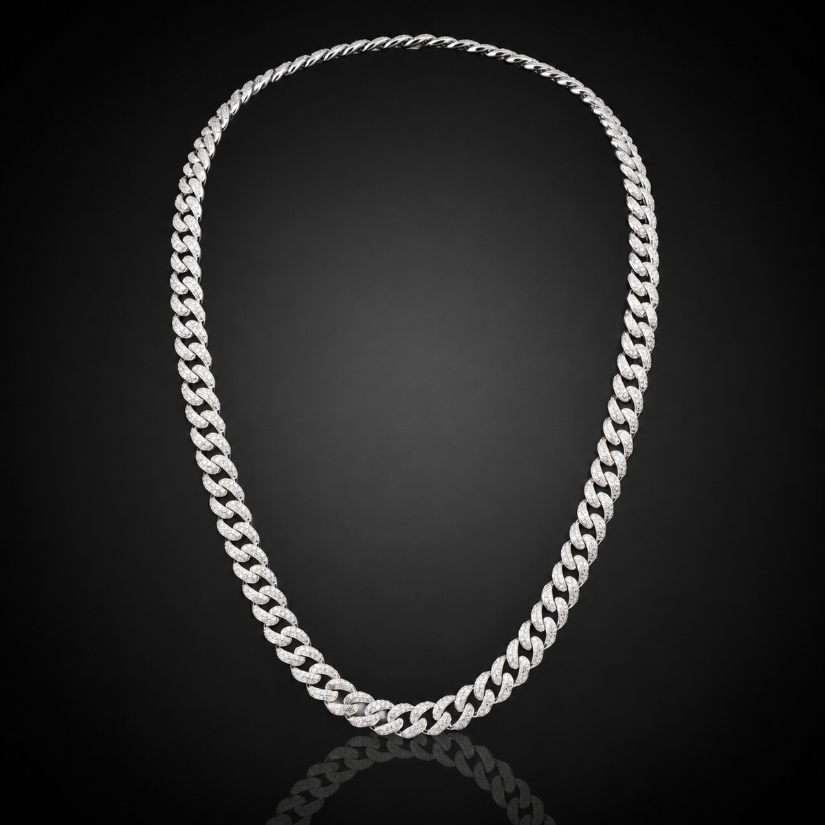 24in 925 Silver Miami Cuban Chain with 28ct Moissanite Pave, 10mm, 98g (2)
