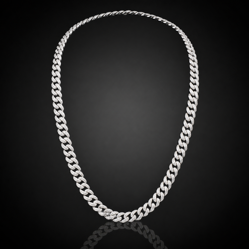 24in 925 Silver Miami Cuban Chain with 28ct Moissanite Pave, 10mm, 98g (2)