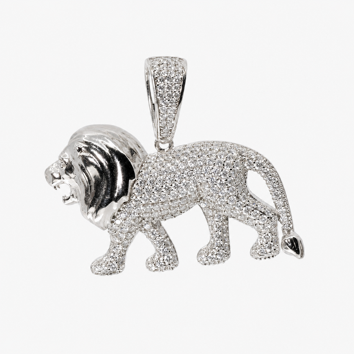 Sterling Silver Pavé Lion Pendant with Moissanite