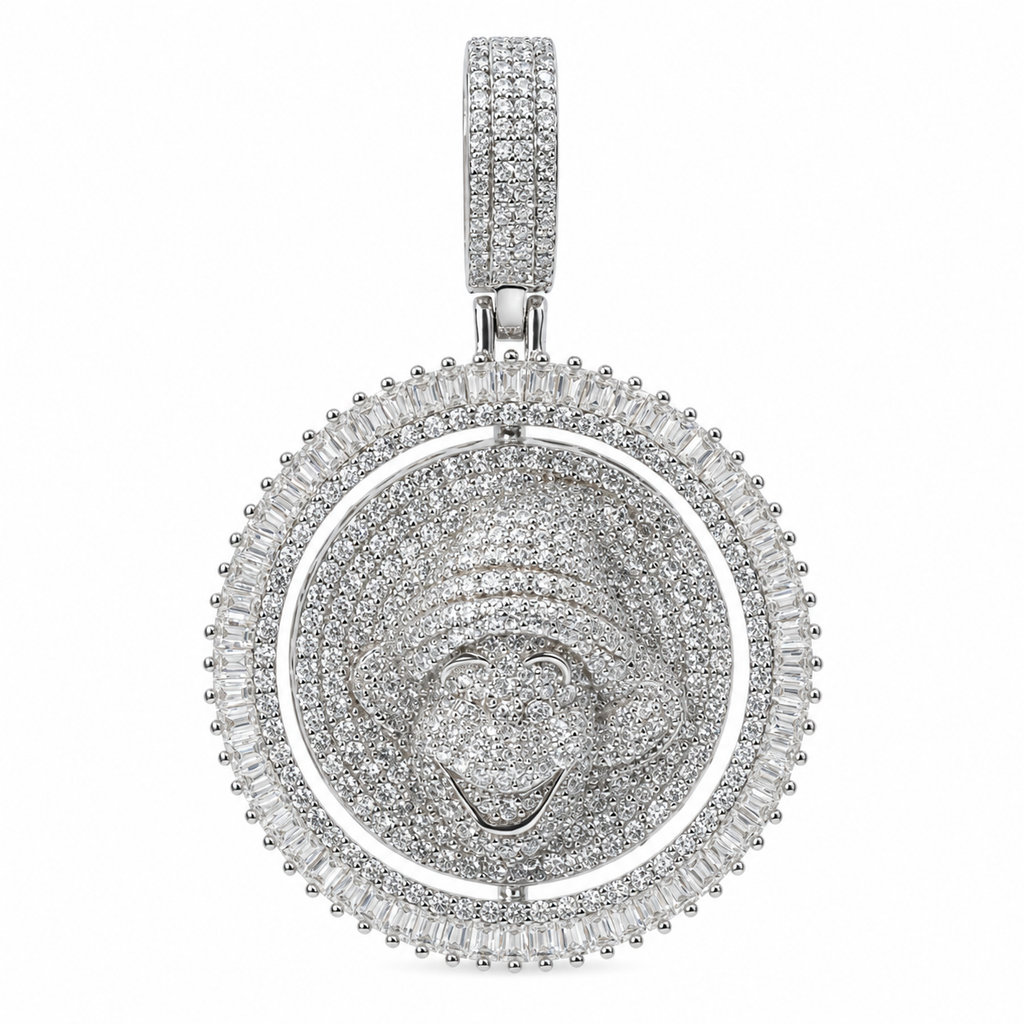 Snow White Dwarf Spinning Round Pendant in 925 Sterling Silver with 8.5ct Moissanite